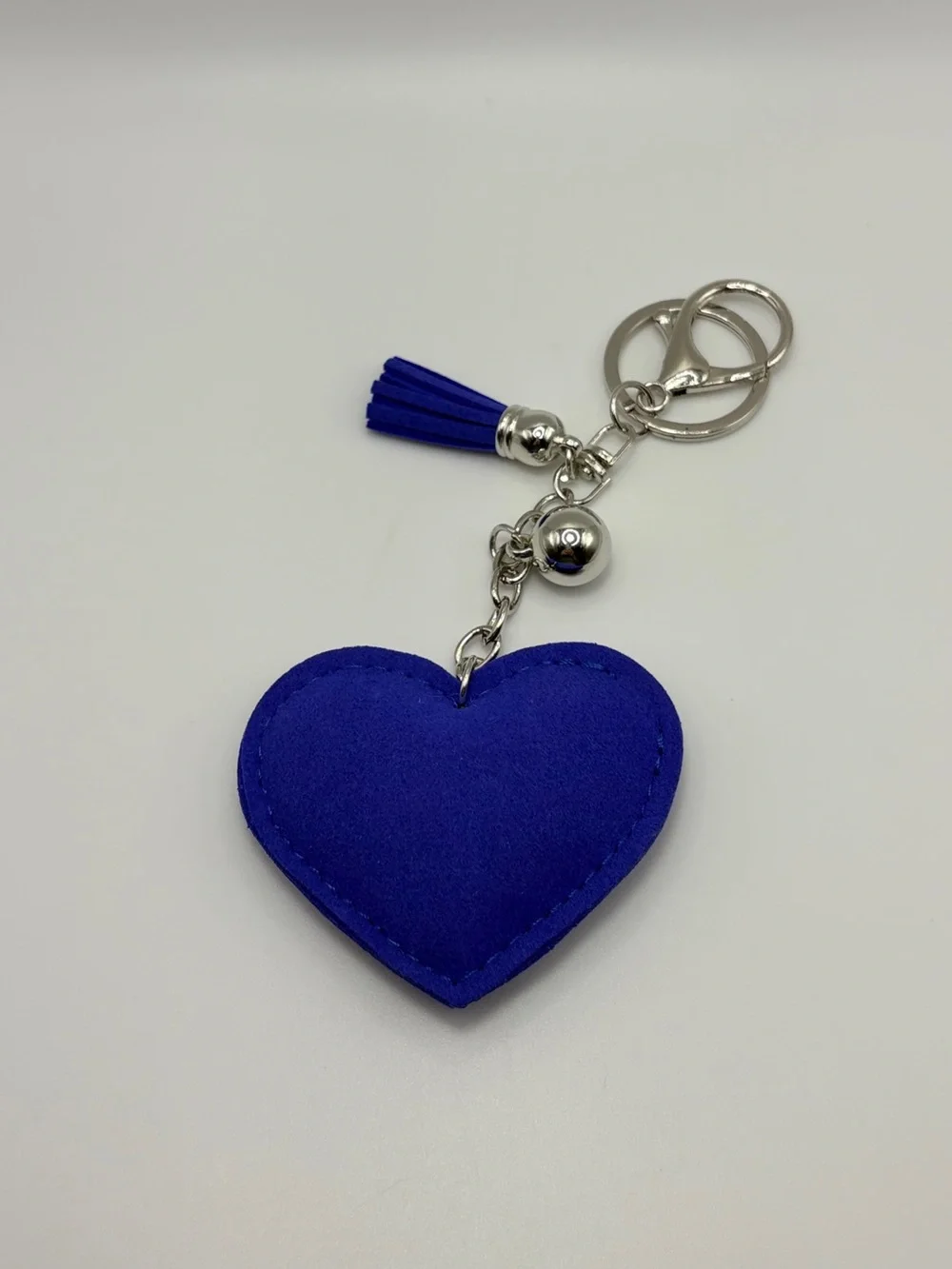 Royal Blue Crystal Heart Keychain with Silver Hardware